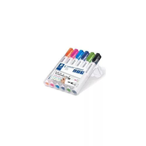 Táblamarker készlet, 2 mm, kúpos, STAEDTLER "Lumocolor® 351", 6 különböző szín