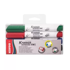   Tábla- és flipchart marker készlet, 3 mm, kúpos, KORES "K-Marker XW1", 4 különböző szín