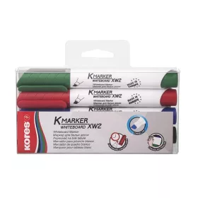   Tábla- és flipchart marker készlet, 3-5 mm, vágott, KORES "K-Marker XW2", 4 különböző szín