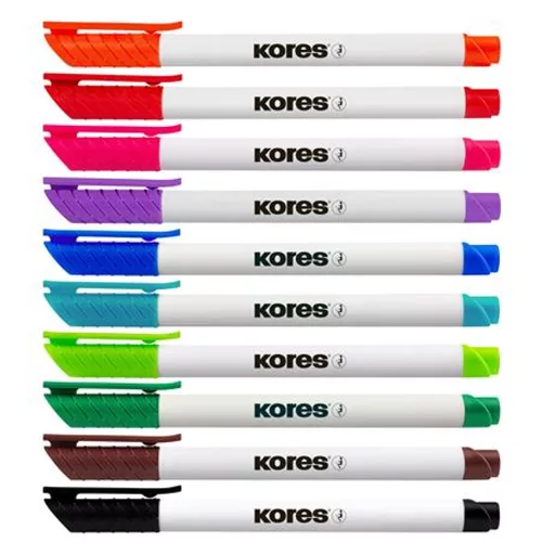Tábla- és flipchart marker készlet, 1-3 mm kúpos, KORES "K-Marker W1", 10 különböző szín