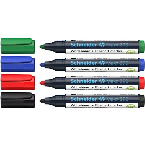 Tábla- és flipchart marker készlet, 2-3 mm, kúpos, SCHNEIDER "Maxx 290", 4 különböző szín