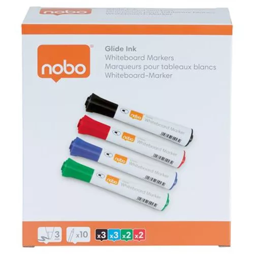 Táblamarker, kúpos hegyű, 2 mm, 10 db, NOBO "Glide", vegyes színek