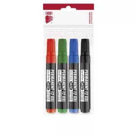   Alkoholos marker készlet, 1-4 mm, vágott, ICO "Permanent 12 XXL", 4 különböző szín