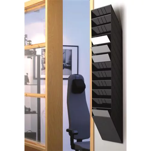Prospektustartó, fali, álló, A4, DURABLE "FLEXIBOXX 12", fekete