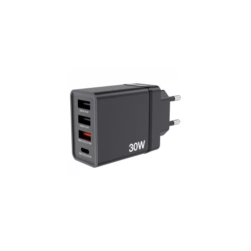 Hálózati töltő, 1xUSB-C PD (20W), USB-A QC 3.0, 2xUSB-A (10W), VERBATIM, fekete