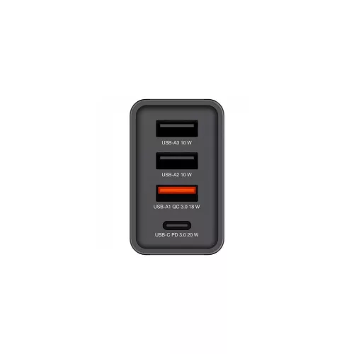 Hálózati töltő, 1xUSB-C PD (20W), USB-A QC 3.0, 2xUSB-A (10W), VERBATIM, fekete
