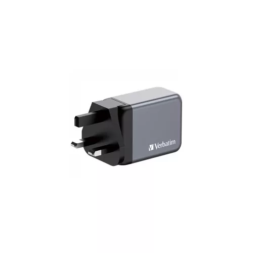 Hálózati töltő, 2xUSB-C PD (65W), USB-A QC 3.0, EU/UK/US, GaN, VERBATIM