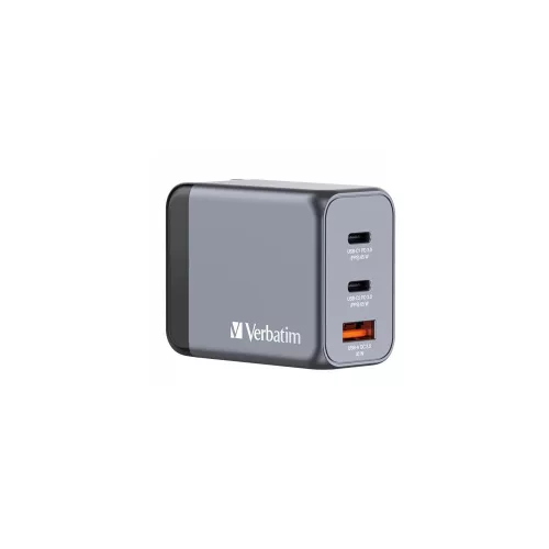 Hálózati töltő, 2xUSB-C PD (65W), USB-A QC 3.0, EU/UK/US, GaN, VERBATIM
