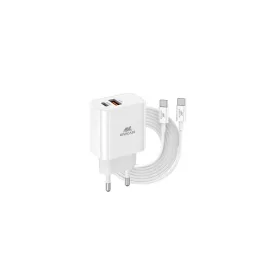   Hálózati töltő, 20W, USB-A és USB-C, USB-C, USB-C/USB-C töltőkábel, RIVACASE "PS4102", fehér