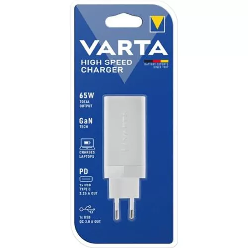 Hálózati töltő, 1xUSB, 2x USB-C kimenet, 65W, VARTA "High Speed"