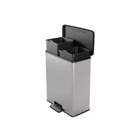  Pedálos szemetes, újrahasznosított műanyag, kivehető vödörrel, 2x26 l, CURVER "Deco bin duo", fekete/ezüst