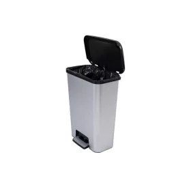   Pedálos szemetes, téglalap alakú, 50 l, CURVER "Compatta", fekete-ezüst