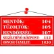 Információs tábla, 22,5x12,5 cm, "Mentők tűzoltók, rendőrség telefonszámok", piros