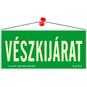   Információs tábla, 25x11,5 cm, fluoreszkáló, utánvilágítós, "Vészkijárat"