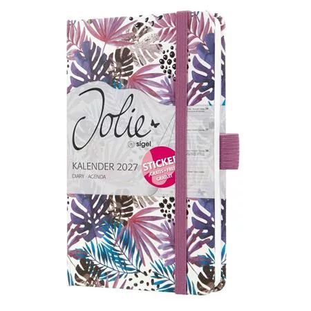 Naptár, A6, heti, 2027, kemény borító, SIGEL "Jolie", Violet Jungle Fever