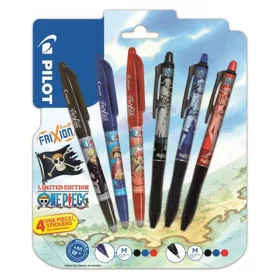   Rollertoll készlet, 0,35 mm, nyomógombos, PILOT Frixion Ball/Frixion Ball Plus, 3különböző szín+One Piece matrica