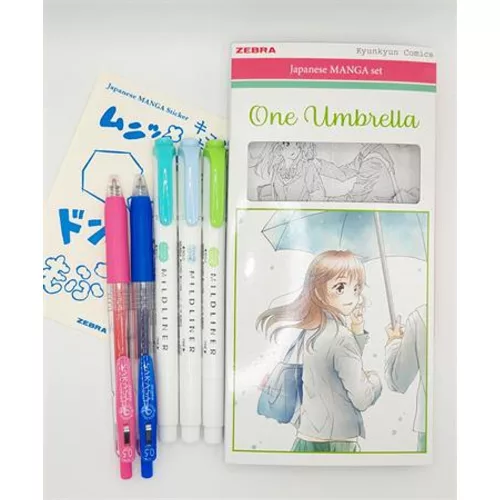 Írószer készlet, ZEBRA Manga Set, One Umbrella, 5 darabos