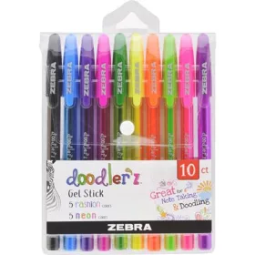   Zseléstoll készlet, 0,33 mm, kupakos, ZEBRA Doodler'z Neon & Fashion, 10 vegyes szín