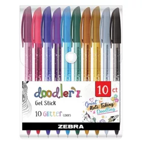   Zseléstoll készlet, 0,33 mm, kupakos, ZEBRA Doodler'z Glitter, 10 csillogó vegyes szín