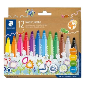  Filctoll készlet, 3 mm, háromszögletű, kimosható, STAEDTLER Noris® jumbo 328-B, 12 különböző szín