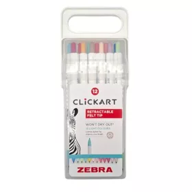   Filctoll készlet, nyomógombos, 0,6 mm, ZEBRA Clickart 12 különböző pasztell szín