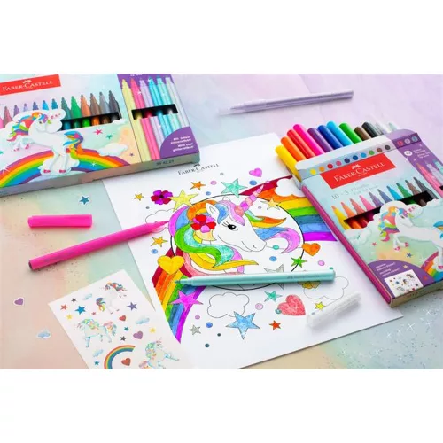 Filctoll készlet, FABER-CASTELL Unikornis 10 különböző szín + 3 csillámos
