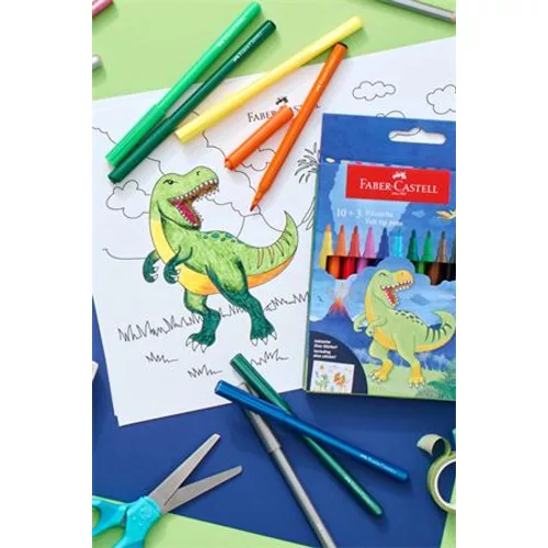 Filctoll készlet, FABER-CASTELL Dinoszaurusz 10 különböző szín + 3 metál