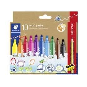   Filctoll készlet, grafitceruzával, radírral, 3 mm, háromszögletű, STAEDTLER Noris® jumbo 328, 10+1 különböző szín