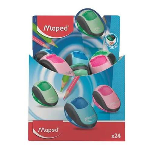Hegyező display, kétlyukú, tartályos, MAPED Clean, vegyes színek - 24db