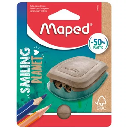 Hegyező, kétlyukú, tartályos, műanyag, FSC, MAPED Smiling Planet