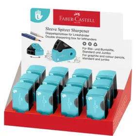   Hegyező display, kétlyukú, tartályos, balkezes, FABER-CASTELL Sleeve, türkíz - 12db