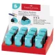 Hegyező display, kétlyukú, tartályos, balkezes, FABER-CASTELL Sleeve, türkíz - 12db