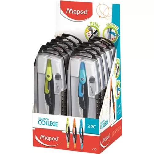 Körző készlet, 3 darabos, MAPED Metal Open, vegyes színek