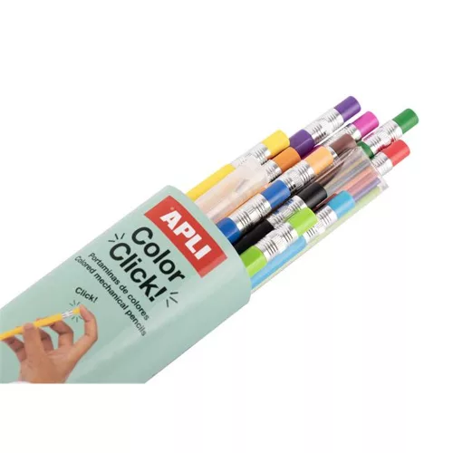 Színes töltőceruza készlet, ceruzatartóban, APLI Color Click, 12 különböző szín