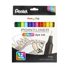   Tűfilc készlet, 0,4 mm, PENTEL Pointliner, 12 különböző szín
