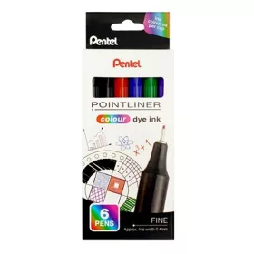   Tűfilc készlet, 0,4 mm, PENTEL Pointliner, 6 különböző szín