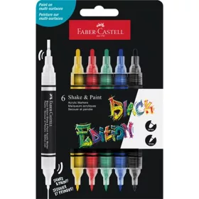   Dekormarker készlet, 1,0/3,0 mm, kétvégű, akril, FABER-CASTELL Shake&Paint, 6 különböző szín
