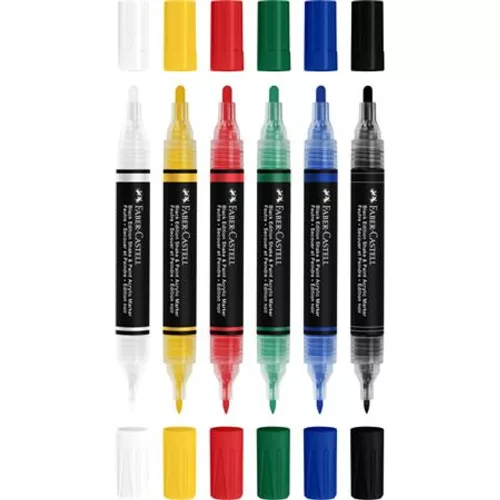 Dekormarker készlet, 1,0/3,0 mm, kétvégű, akril, FABER-CASTELL Shake&Paint, 6 különböző szín