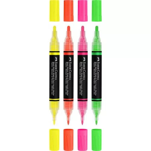 Dekormarker készlet, 1,0/3,0 mm, kétvégű, akril, FABER-CASTELL Shake&Paint, 4 különböző neon szín