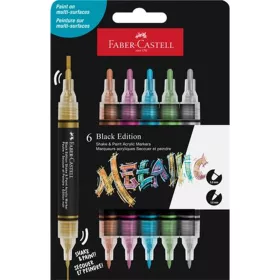   Dekormarker készlet, 1,0/3,0 mm, kétvégű, akril, FABER-CASTELL Shake&Paint, 6 különböző metál szín