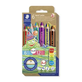   Színes ceruza készlet, duo színű, hegyezővel, STAEDTLER Noris® junior 140, 6 különböző szín