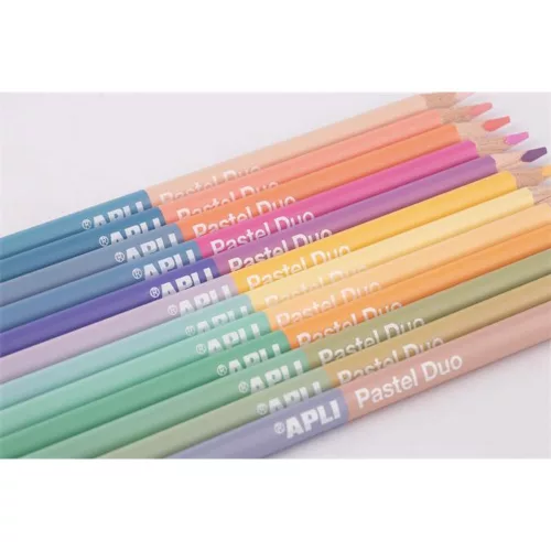 Színes ceruza készlet, kétvégű, háromszögletű, APLI Pastel Duo, 24 különböző pasztel  szín