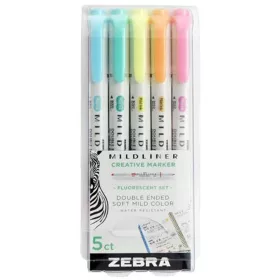   Szövegkiemelő készlet, 1,4/4,0 mm, kétvégű, ZEBRA Mildliner Fluorescent, 5 szín