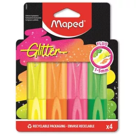   Szövegkiemelő készlet, 1-5 mm, MAPED Glitter Fluo Peps, vegyes fluoreszkáló színek