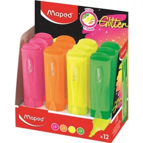   Szövegkiemelő display, 1-5 mm, MAPED Glitter Fluo Peps, vegyes fluoreszkáló színek - 12db