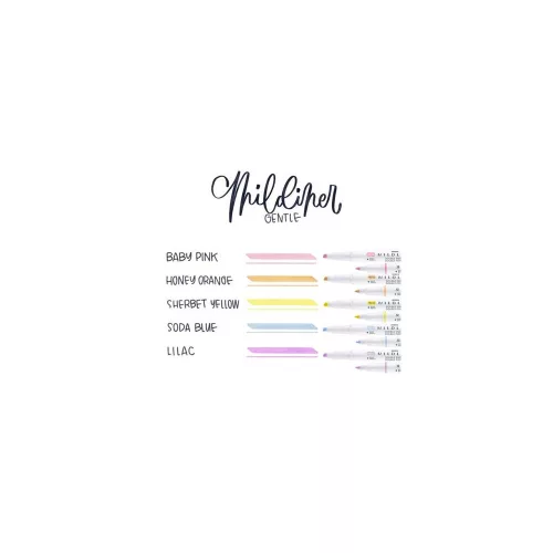 Szövegkiemelő készlet, 1,4/4 mm, kétvégű, ZEBRA Mildliner Highlighter Gentle, 5 különböző szín