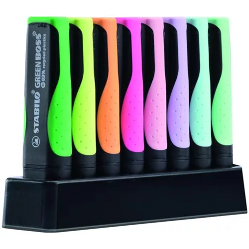 Szövegkiemelő készlet, 2-5 mm, STABILO Green Boss Pastel, 8 db-os asztali készlet