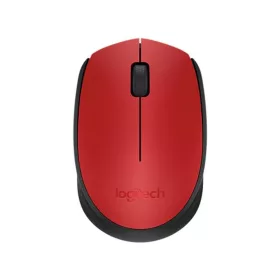   Egér, vezeték nélküli, optikai, közepes méret, USB, LOGITECH "M171", piros