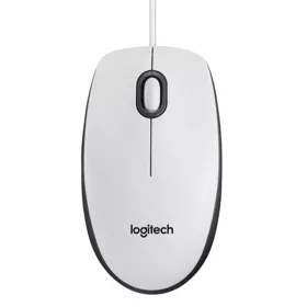   Egér, vezetékes, optikai, normál méret, USB, LOGITECH "M100", fehér