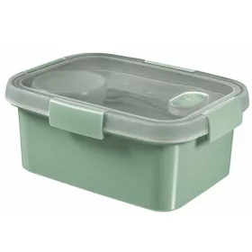   Ételtartó, szósztartóval, evőeszközzel, szögletes, műanyag, 1,2 l, CURVER "Smart Eco", világoszöld